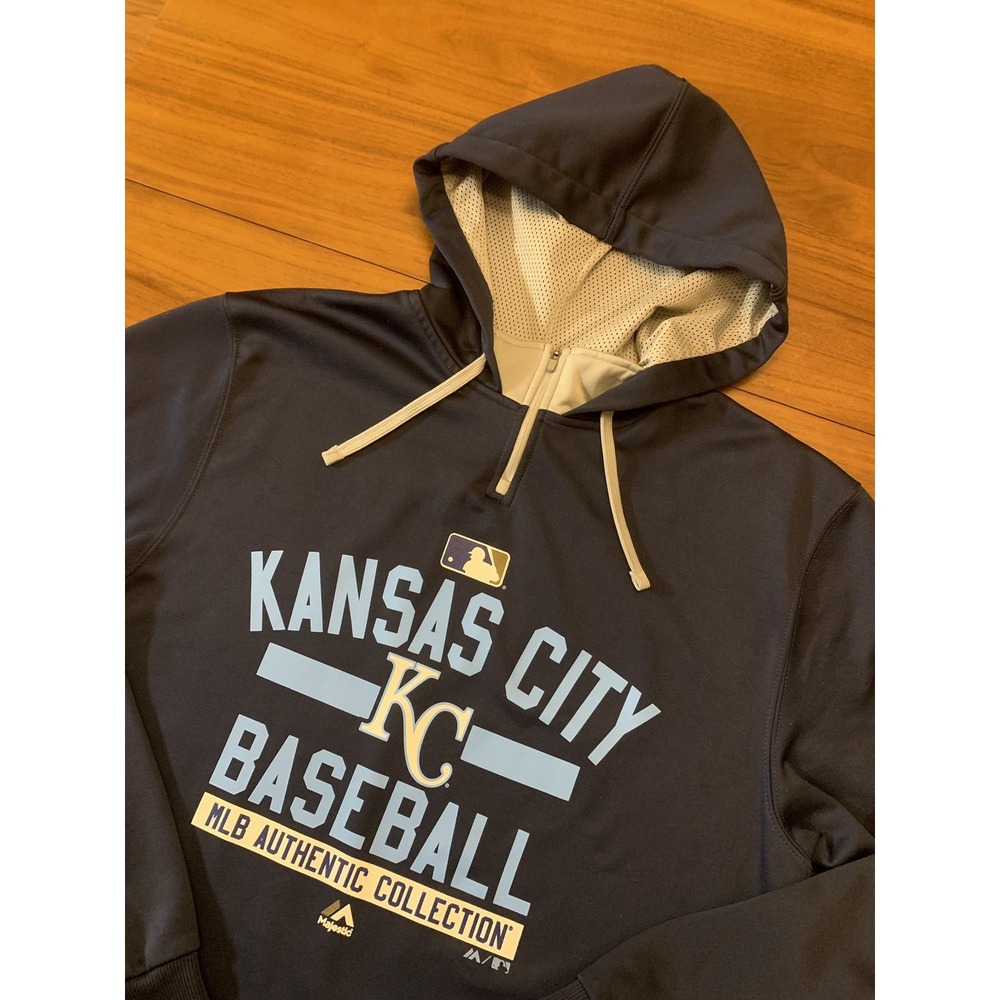 Kansas City Royals Majestic Hoodie Men L Pullover 1/4 Zip Thermabase Team Issued